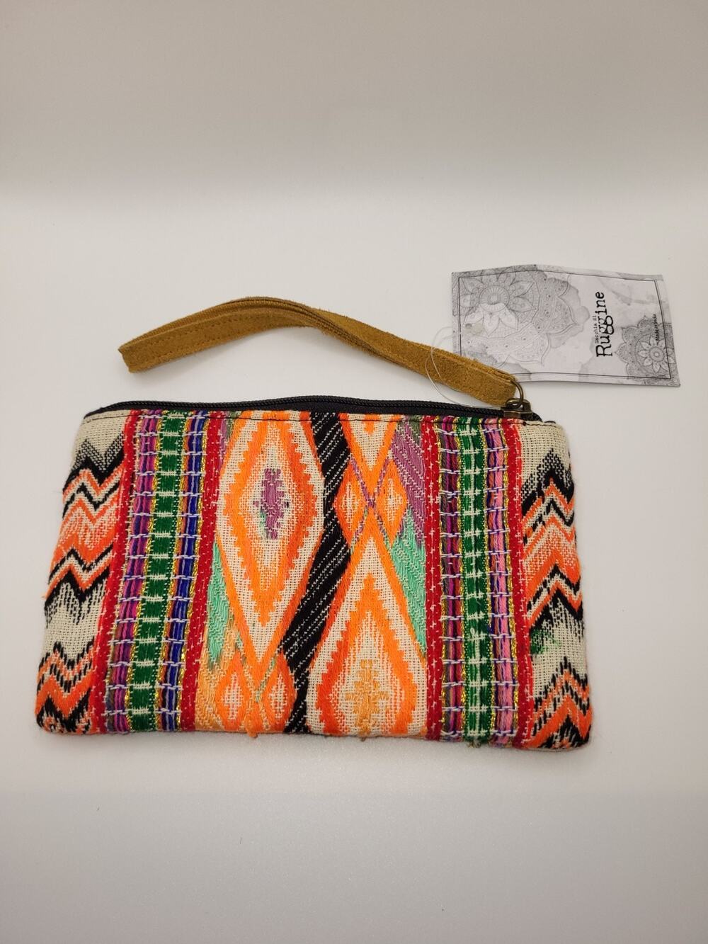 Macchia Di Ruggine Wristlet Purse Bag Beaded Geo-diamond Print Leather Strap